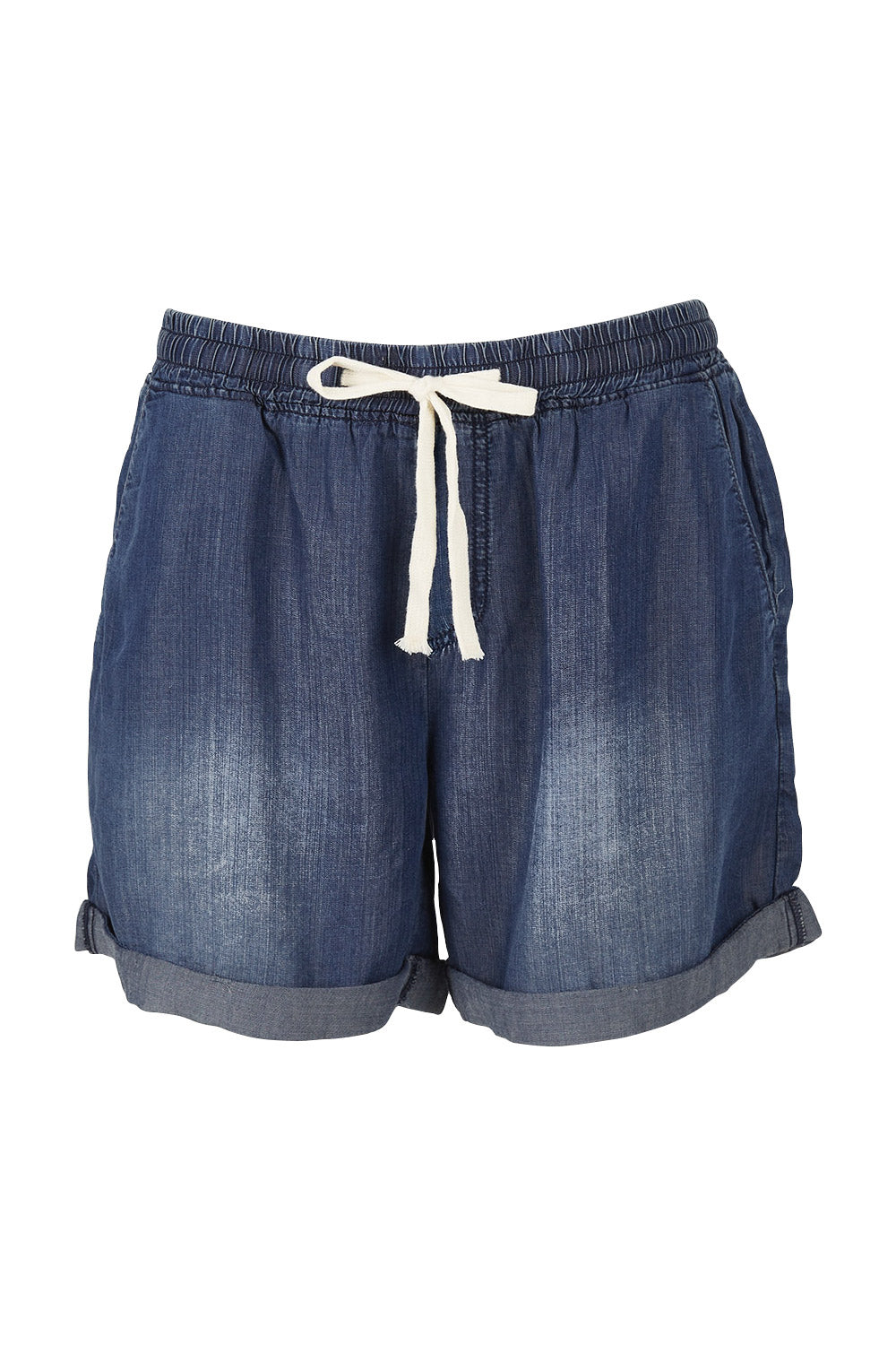Product shot of The Weekender Chambray Short in colour Mediumblue (Blue), from the front