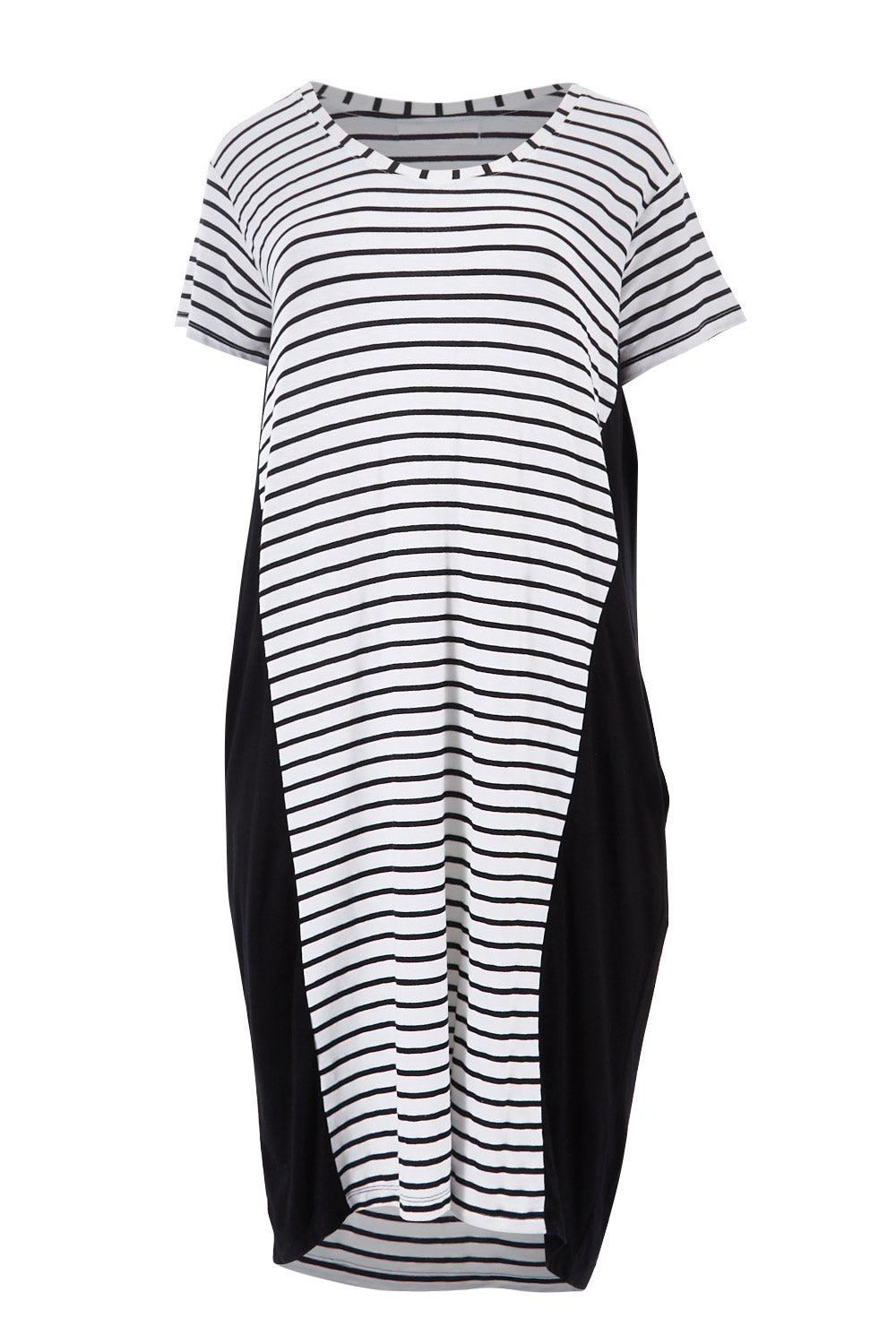 Product shot of The Contrast Panel Dress in colour Blkstripe (Black), from the front