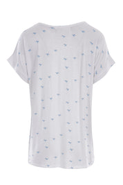 Product shot of The Printed V Neck Tee in colour White (White), from the back
