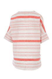 Product shot of The Stripe Button Through Top in colour Coral (Pink), from the back