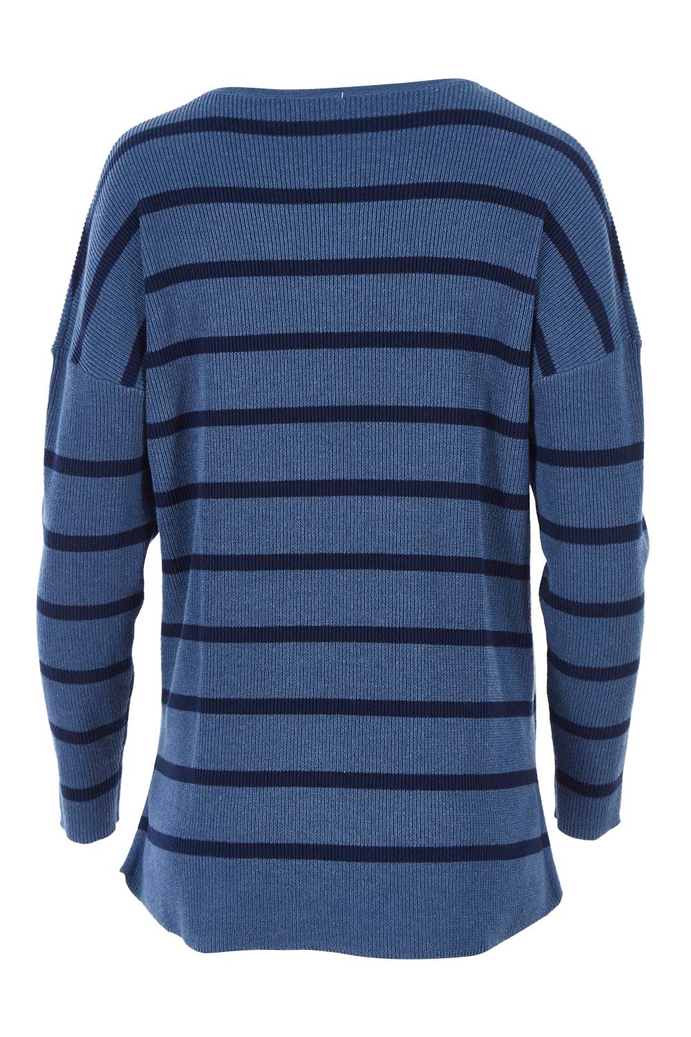 Product shot of The Cotton Blend Stripe Jumper in colour BlueStripe (Blue), from the back