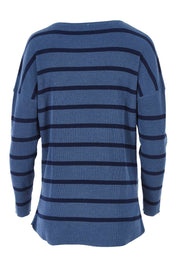 Product shot of The Cotton Blend Stripe Jumper in colour BlueStripe (Blue), from the back