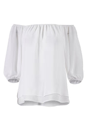 Product shot of The Double Layer Top in colour White (White), from the front