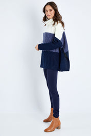 Model Elhana wearing size 10 of The Ponte Pant in colour Navy (Blue), from the front, showing the whole outfit