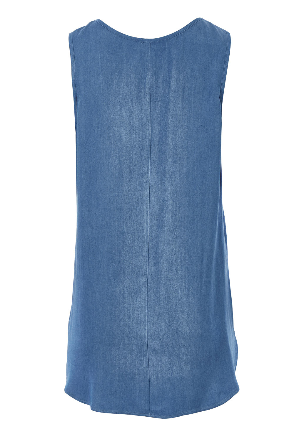 Product shot of The Pocket Tank Top in colour Chambray (Blue), from the back