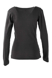 Product shot of The Wrap Jersey Top in colour Charcoal (Grey), from the back