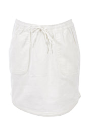 Product shot of The Curved Hem Drawstring Skirt in colour White (White), from the front