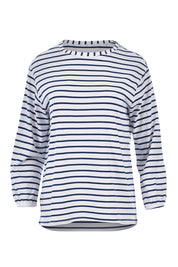 Product shot of The Cotton Bamboo L/S Top in colour NavyStripe (Blue), from the front