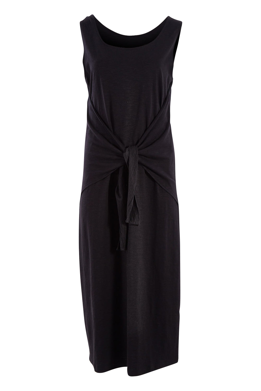Product shot of The Tie Waist Tank Dress in colour Black (Black), from the front