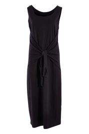 Product shot of The Tie Waist Tank Dress in colour Black (Black), from the front