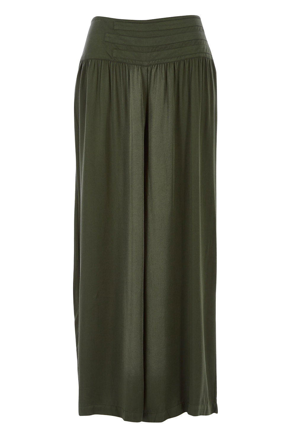 Product shot of The Wide Leg Relaxed Pant in colour Khaki (Green), from the front