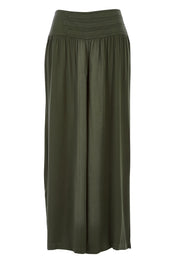 Product shot of The Wide Leg Relaxed Pant in colour Khaki (Green), from the front