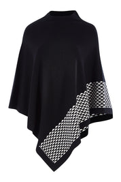 Product shot of The Patterned Removable Roll Neck Poncho in colour Blackprint (Black), detail