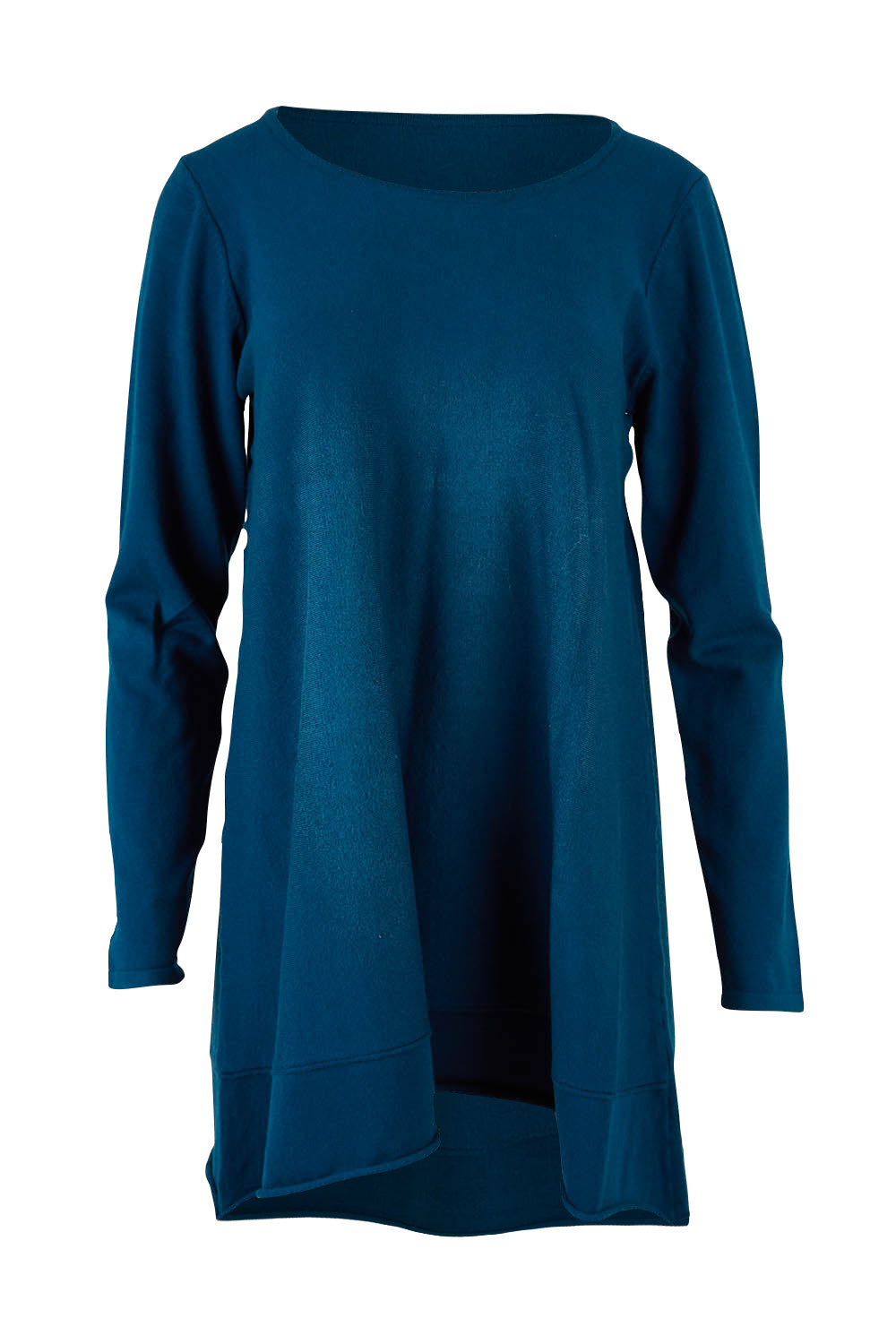 Product shot of The Swing Knit in colour Petrol (Blue), from the front