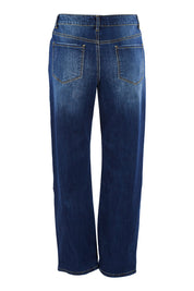 Product shot of The Distressed Boyfriend Jean in colour Mediumblue (Blue), from the back
