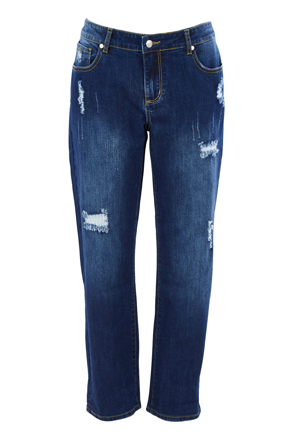 Product shot of The Distressed Boyfriend Jean in colour Mediumblue (Blue), from the front