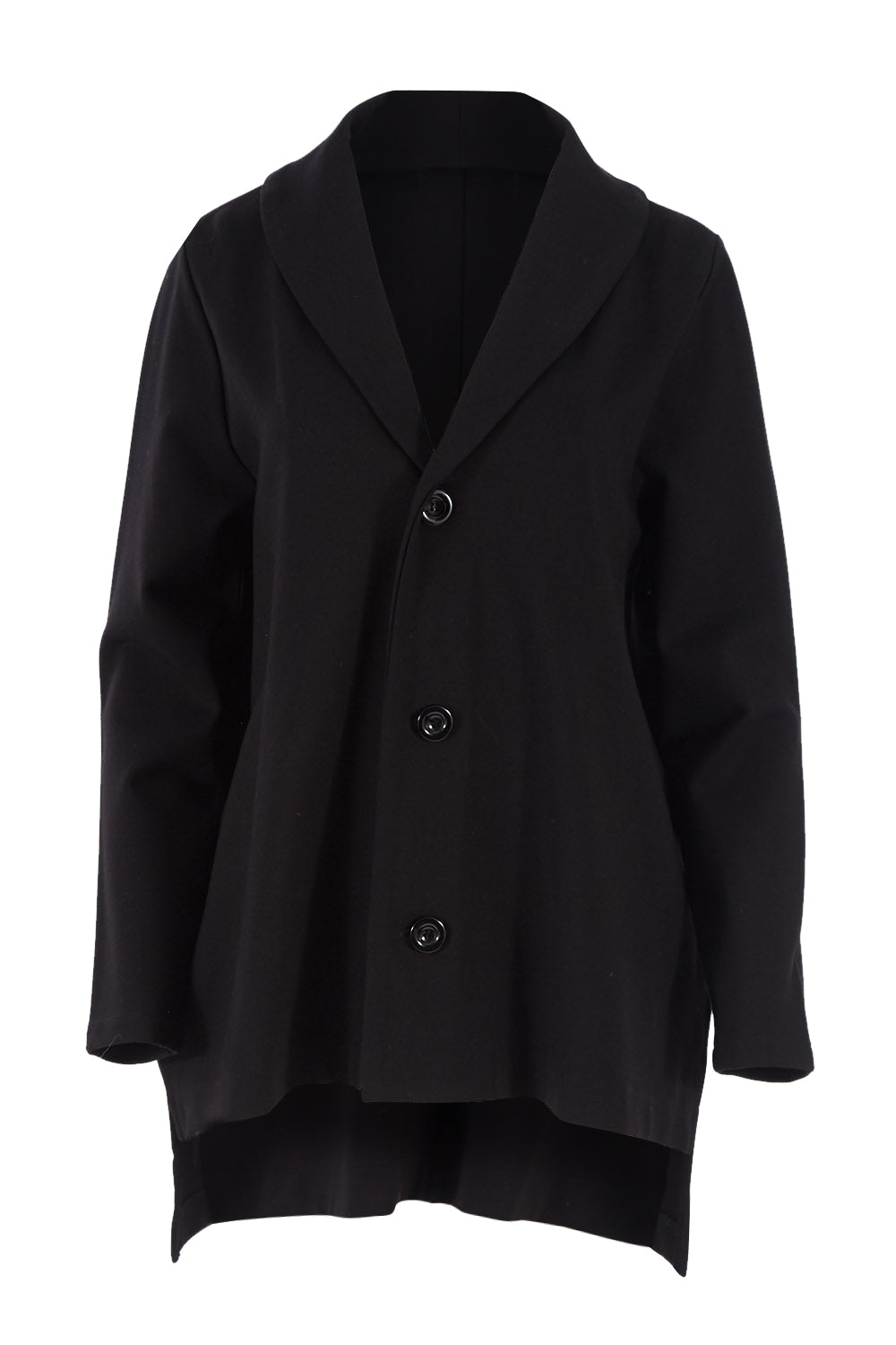 Product shot of The Button Up Ponte Jacket in colour Black (Black), from the front