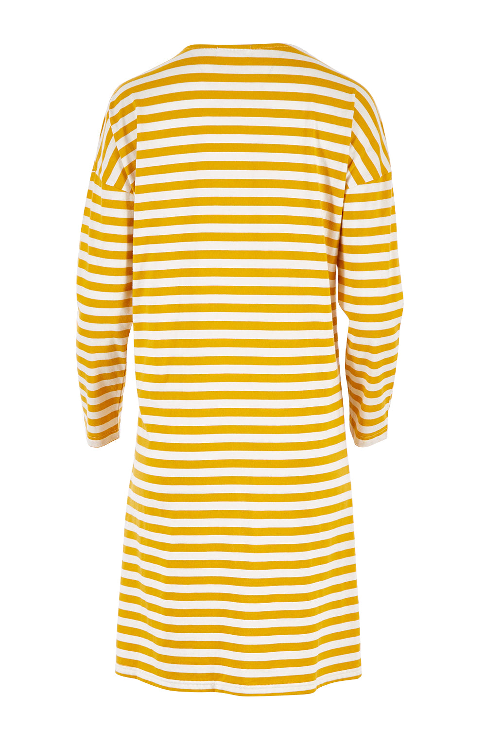 Product shot of The Relaxed Cotton Cardi in colour Muststripe, from the back