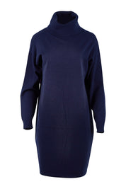 Product shot of The Roll Neck Tunic Dress in colour Navy (Blue), from the front