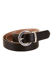 Product shot of The Bella Genuine Reversible Leather Belt in colour Black (Black), from the front
