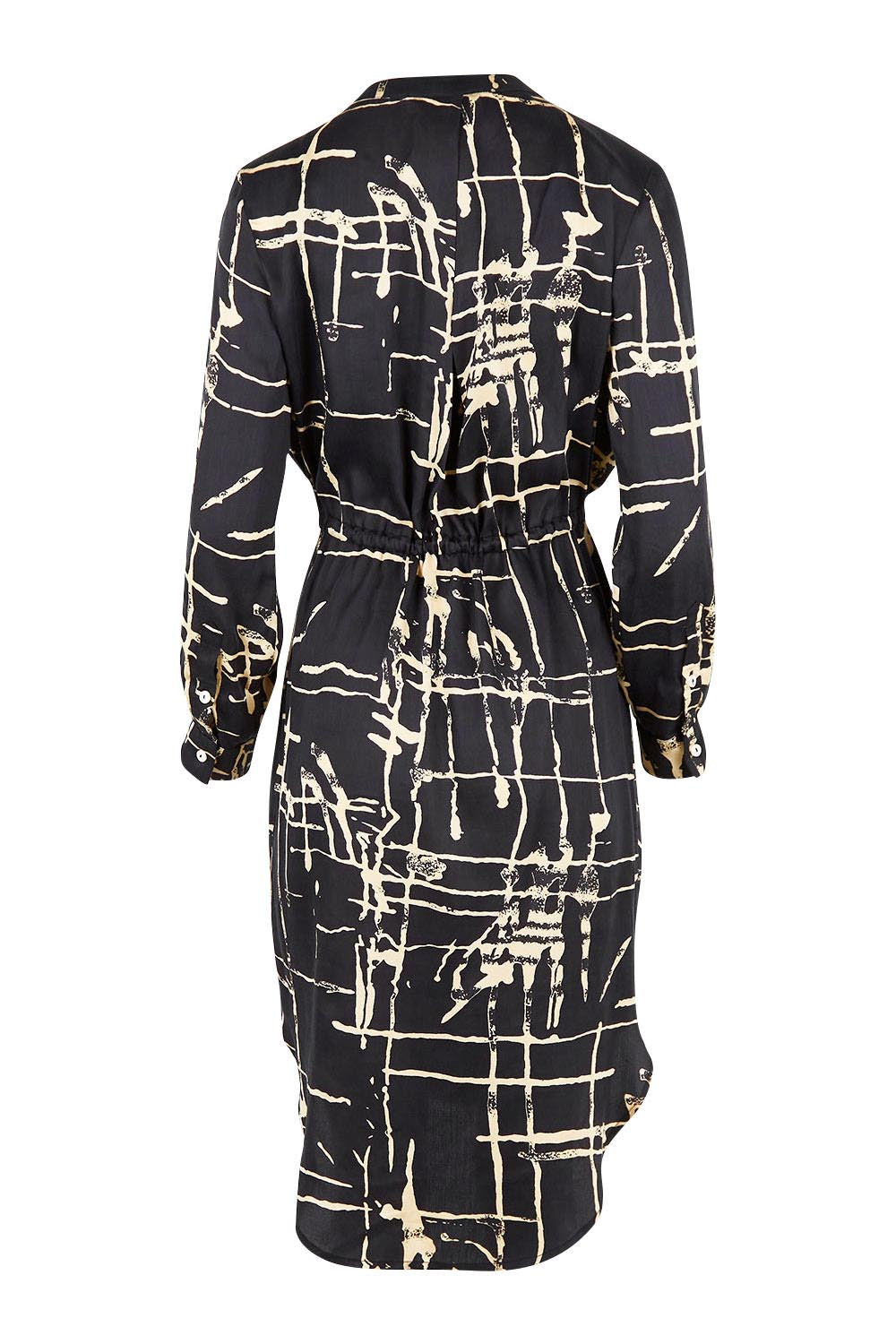 Product shot of The Luxe Viscose Drawstring Dress in colour Sketch (Black), from the back
