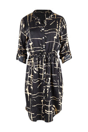 Product shot of The Luxe Viscose Drawstring Dress in colour Sketch (Black), detail
