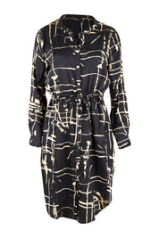 Product shot of The Luxe Viscose Drawstring Dress in colour Sketch (Black), from the front