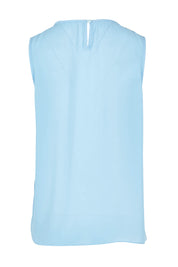 Product shot of The Asymmetrical Tank Top in colour Sky (Blue), from the back