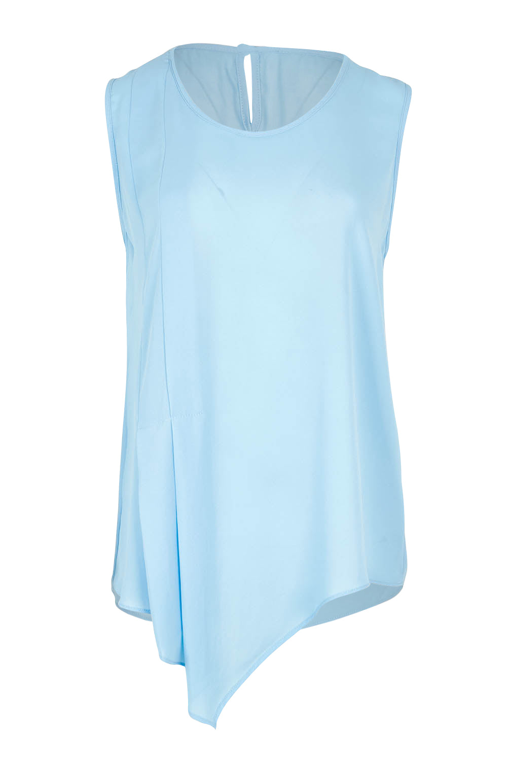 Product shot of The Asymmetrical Tank Top in colour Sky (Blue), from the front