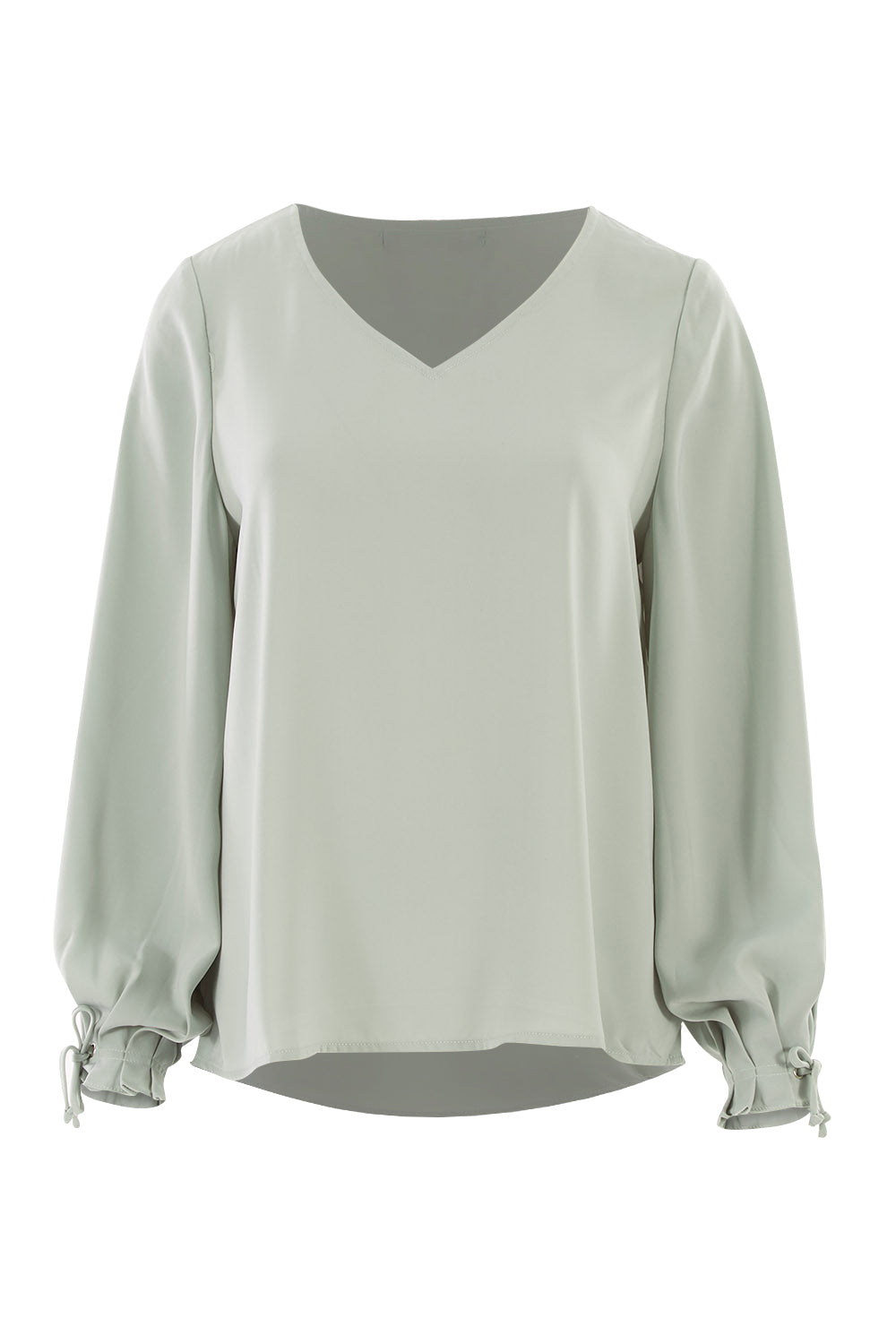 Product shot of The Pleated Sleeve Top in colour Sage (Green), from the front
