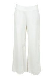 Product shot of The Wide Leg Ponte Pant in colour Pearl (White), from the front