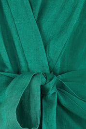 Product shot of the The Linen Tencel Kimono Top - Emerald in colour Emerald, showing detail