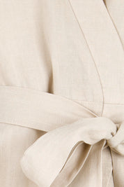 Product shot of the The Linen Tencel Kimono Top - Oatmeal in colour Oatmeal, showing detail