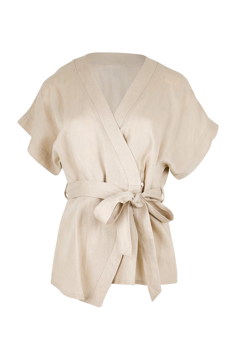 Product shot of the The Linen Tencel Kimono Top - Oatmeal in colour Oatmeal, from the front
