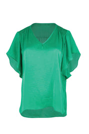 Product shot of the The Shirred Detail Top - Green in colour Green, from the front