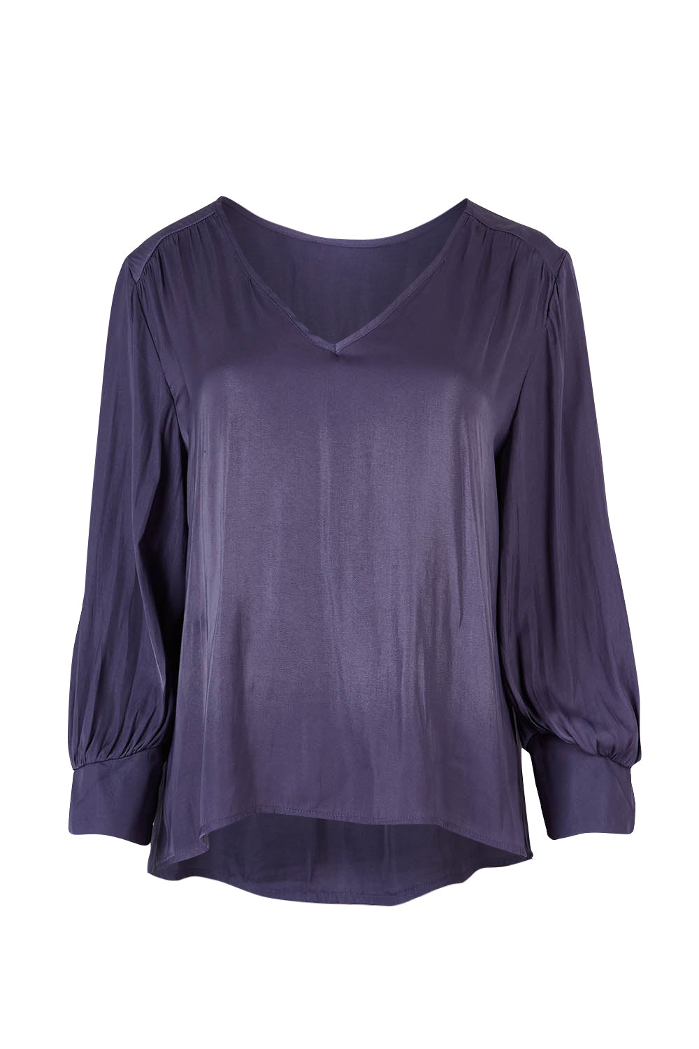 Product shot of The Luxe V Neck Blouse in colour Slate (Grey), from the front