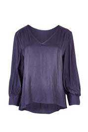 Product shot of The Luxe V Neck Blouse in colour Slate (Grey), from the front