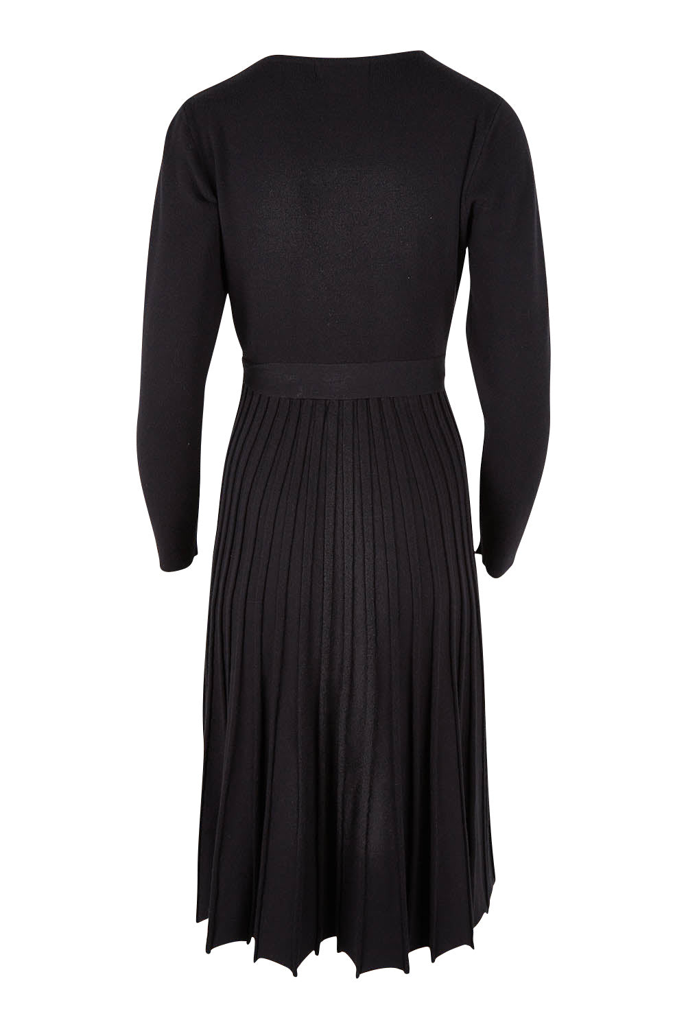 Product shot of The Pleated Knit Dress in colour Black (Black), from the back