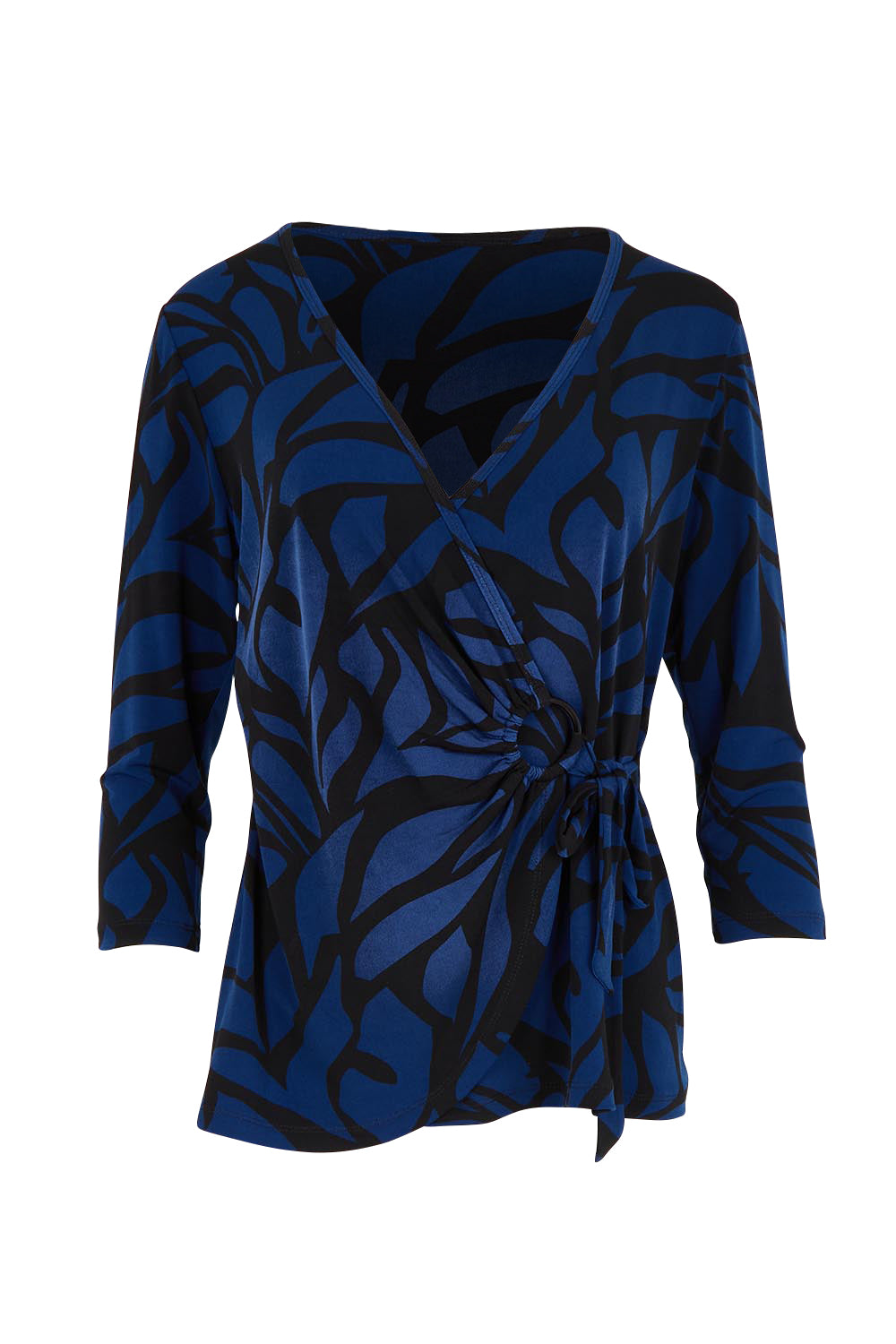 Product shot of The Printed Side Ring Detail Blouse in colour Bluevines (Blue), from the front