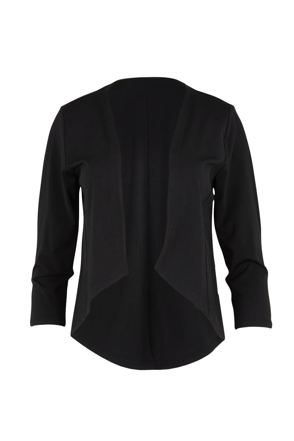 Product shot of the The Modern Shrug – Black in colour Black, from the front