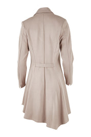 Product shot of The Asymmetrical Hem Coat in colour String, from the back