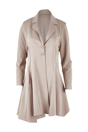 Product shot of The Asymmetrical Hem Coat in colour String, from the front