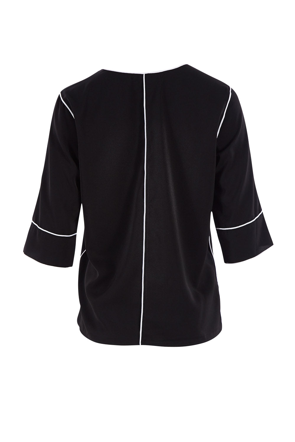 Product shot of The Contrast Detail Top in colour Black (Black), from the back