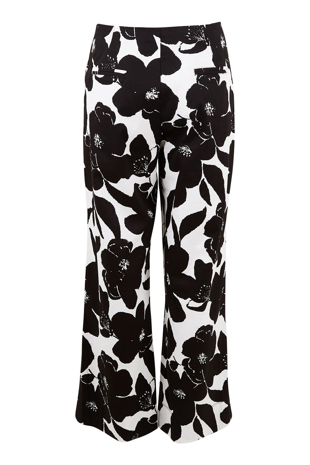 Product shot of The Printed Cotton Stretch Pant in colour Blkfloral (Black), from the back