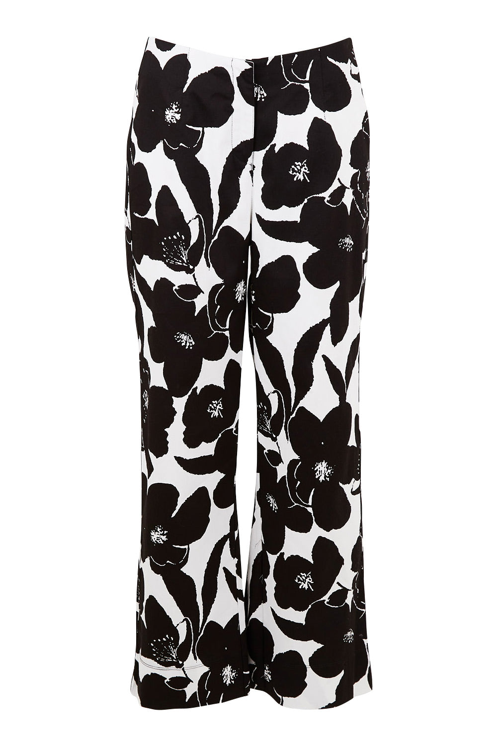 Product shot of The Printed Cotton Stretch Pant in colour Blkfloral (Black), from the front