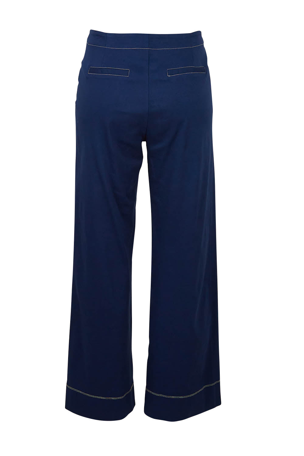 Product shot of The Contrast Stitching Stretch Pant in colour Navy (Blue), from the back