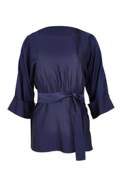 Product shot of The Luxe Dolman Sleeve Blouse in colour Darkcobalt (Blue), from the front