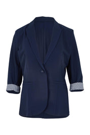 Product shot of The Contrast Inner Cuff Blazer in colour Navy (Blue), from the front