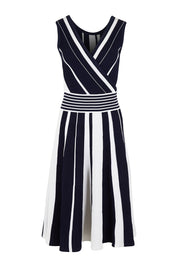 Product shot of The Reversible Knit Dress in colour Navystripe (Blue), from the front