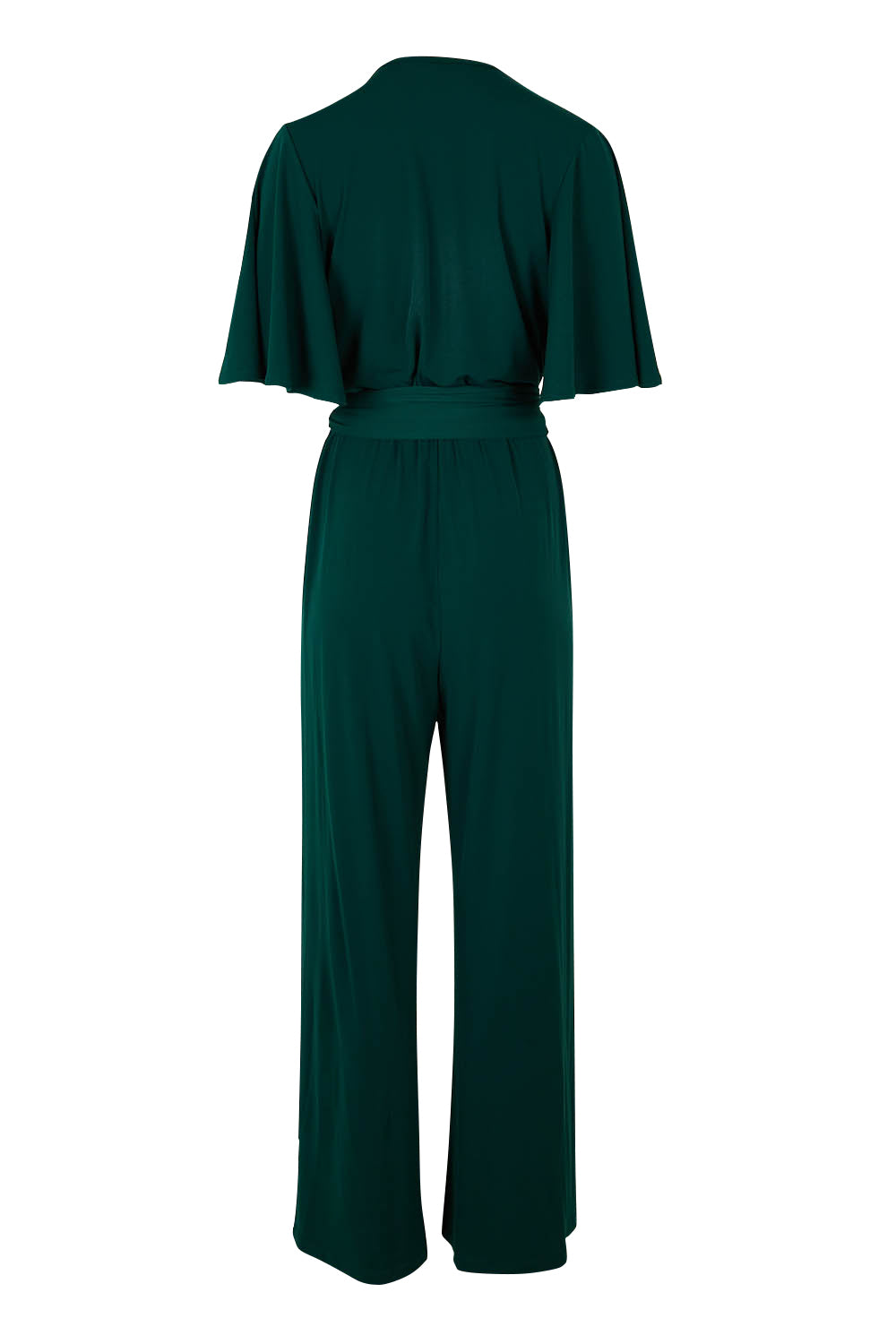 Product shot of The Bell Sleeve Jumpsuit in colour Pine (Green), from the back